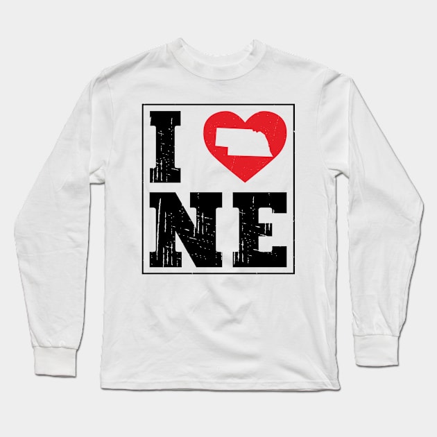 Funny I Heart Love NE Nebraska City Map Classic Vintage I Love NE Long Sleeve T-Shirt by Art master